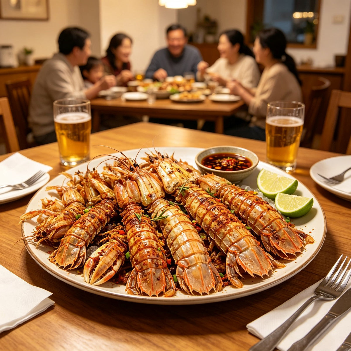 Whole mantis shrimp with striped segmented shell