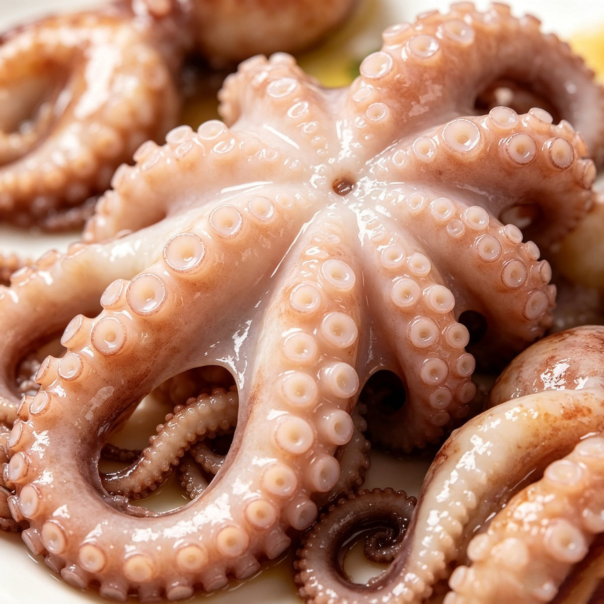 Whole baby octopus with intact tentacles and suction cups
