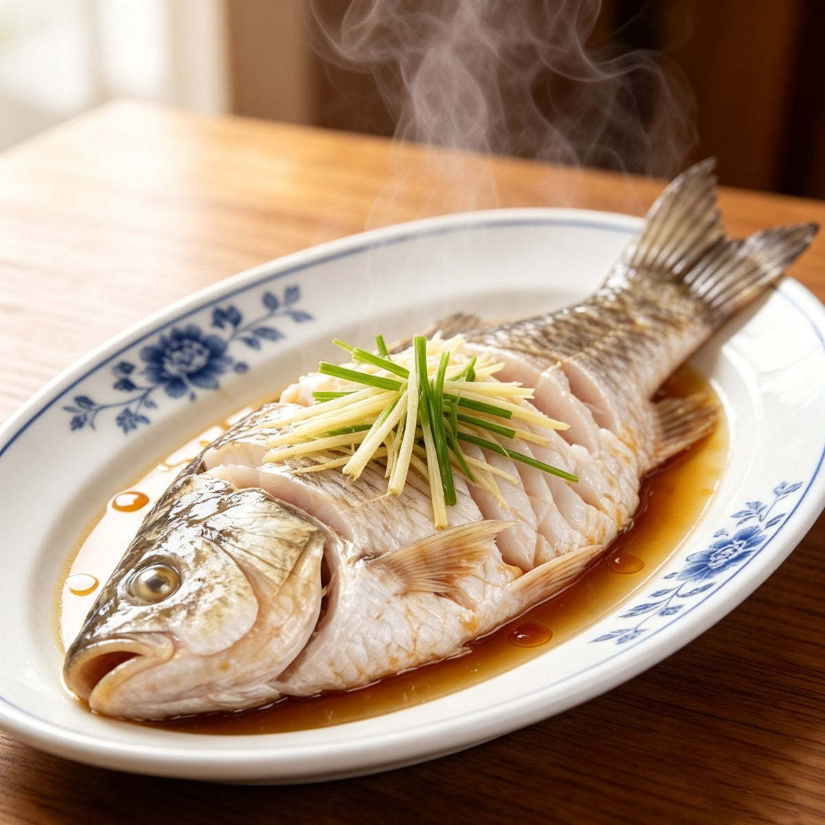 Whole wild-caught sea bass with silvery-grey skin